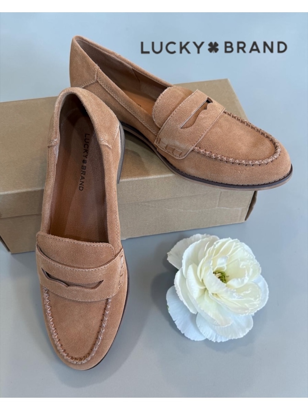 Lucky Brand LP Erelia Suede Penny Loafers Tan Size 8 NIB